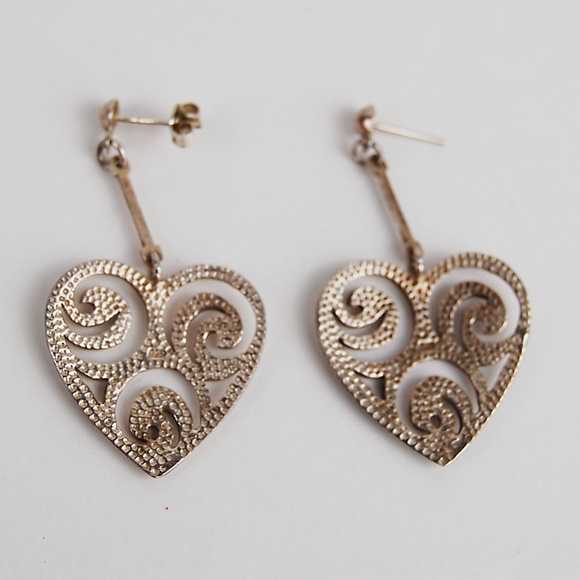 Sterling Silver Earrings Heart Scrolls - Picture 3 of 5
